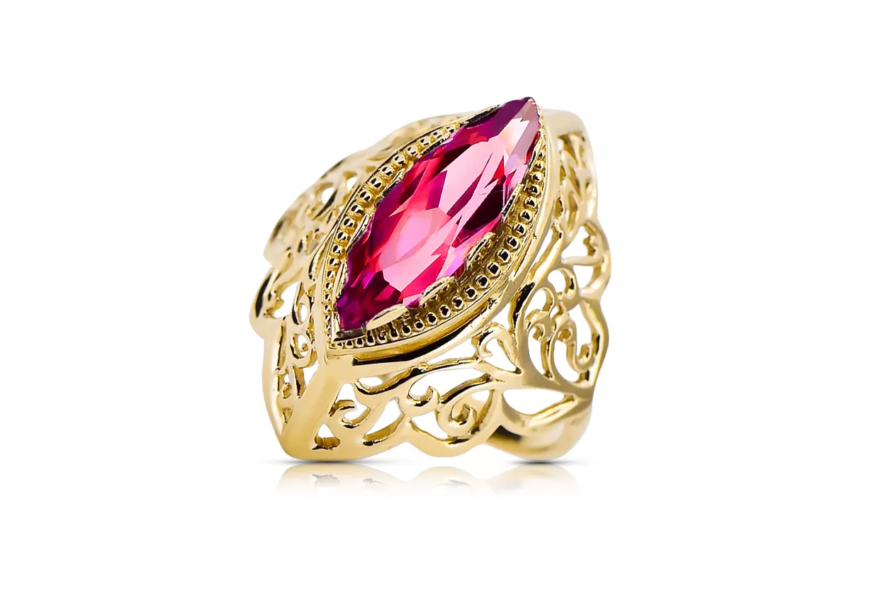 Винтидж крафт Пръстен Рубин 14K жълто злато vrc017y